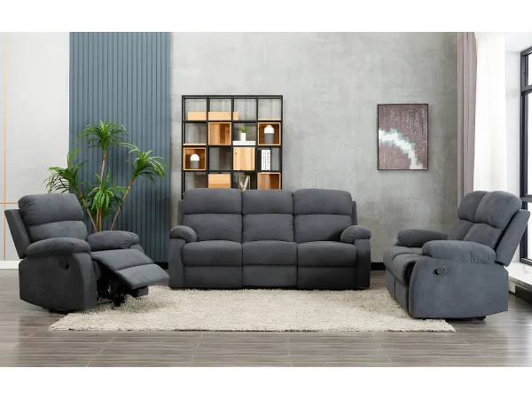 Kanapy 3+2+1-osobowa TOLZANO z tkaniny, z manualną funkcją relax – kolor antracytowy 120799 Kanapy 3+2+1-osobowa TOLZANO z tkaniny, z manualną funkcją relax – kolor antracytowy 120799