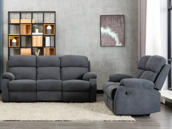 Kanapy 3+2-osobowa TOLZANO z tkaniny, z manualną funkcją relax – kolor antracytowy 120797 Kanapy 3+2-osobowa TOLZANO z tkaniny, z manualną funkcją relax – kolor antracytowy 120797