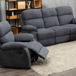 Kanapy 3+1-osobowa TOLZANO z tkaniny, z manualną funkcją relax – kolor antracytowy 120795 Kanapy 3+1-osobowa TOLZANO z tkaniny, z manualną funkcją relax – kolor antracytowy 120795