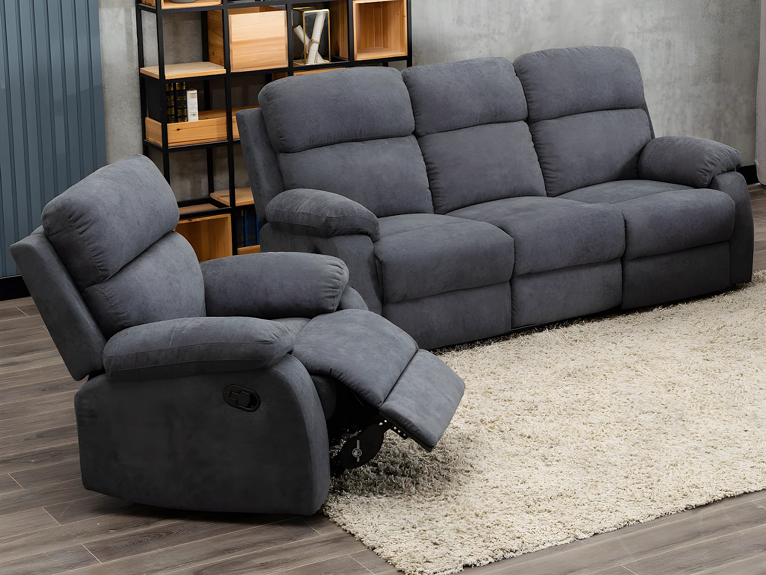 Kanapy 3+1-osobowa TOLZANO z tkaniny, z manualną funkcją relax – kolor antracytowy 120795 - obrazek 1