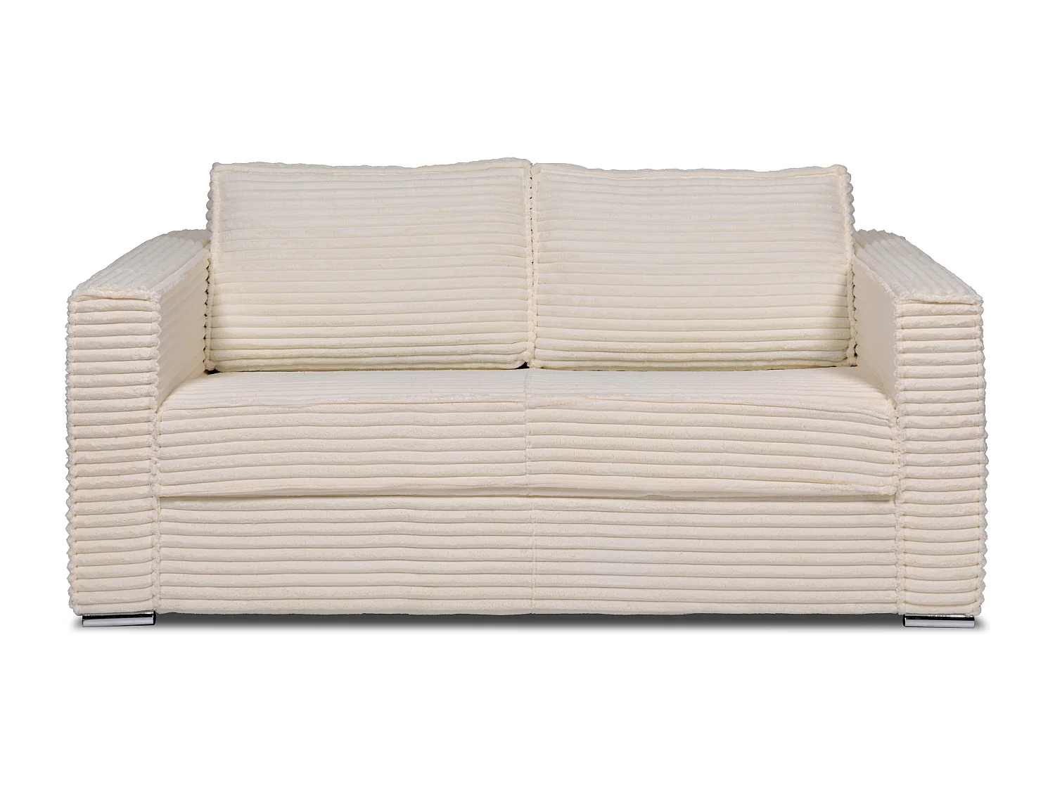 Kanapa 3-osobowa rozkładana typu express z beżowego szeroko prążkowanego sztruksu - Miejsce do spania 140 cm - Materac 18 cm - LORETO 3147447 - obrazek 1