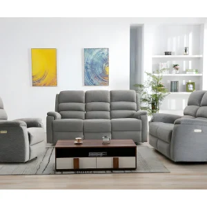 Kanapa 3+2+1 z tkaniny z elektryczną funkcją relax NEVERS – Szara 122267 Kanapa 3+2+1 z tkaniny z elektryczną funkcją relax NEVERS – Szara 122267
