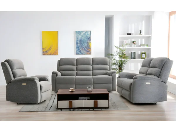 Kanapa 3+2+1 z tkaniny z elektryczną funkcją relax NEVERS – Szara 122267 Kanapa 3+2+1 z tkaniny z elektryczną funkcją relax NEVERS – Szara 122267