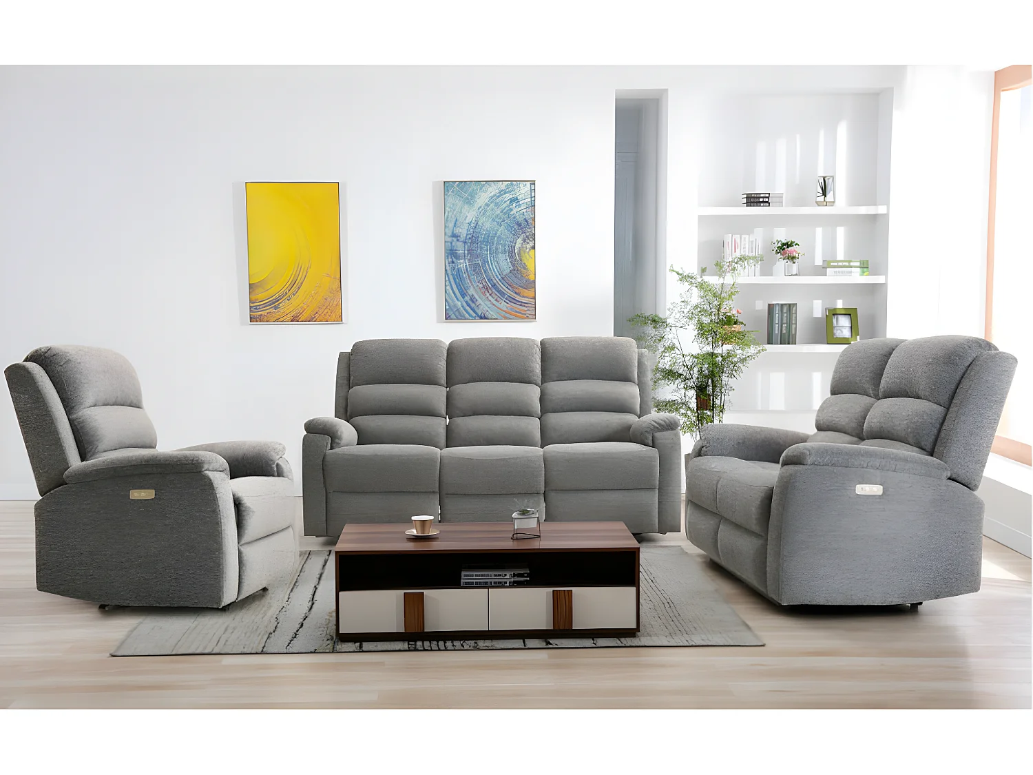 Kanapa 3+2+1 z tkaniny z elektryczną funkcją relax NEVERS - Szara 122267 - obrazek 1