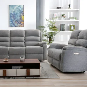 Kanapa 3+2 z tkaniny z elektryczną funkcją relax NEVERS – Szara 122265