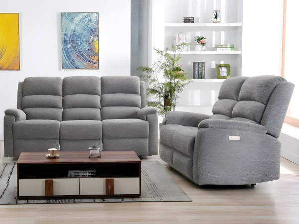 Kanapa 3+2 z tkaniny z elektryczną funkcją relax NEVERS – Szara 122265 Kanapa 3+2 z tkaniny z elektryczną funkcją relax NEVERS – Szara 122265