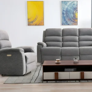 Kanapa 3-osobowa i fotel z tkaniny z elektryczną funkcją relax NEVERS – Szara 122263