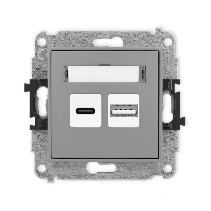 MINI Mechanizm ładowarki USB podwójnej USB C + USB A, 30W max. szary mat 27MCUSB‑10 - obrazek 1