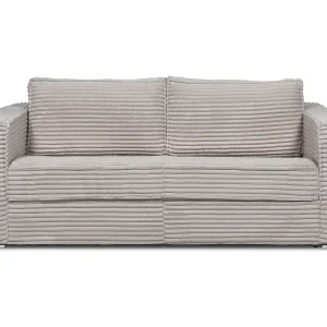 Kanapa 4-osobowa rozkładana typu express z jasnoszarego szeroko prążkowanego sztruksu – Miejsce do spania 160 cm – Materac 18 cm – LORETO 3296319 Kanapa 4-osobowa rozkładana typu express z jasnoszarego szeroko prążkowanego sztruksu – Miejsce do spania 160 cm – Materac 18 cm – LORETO 3296319
