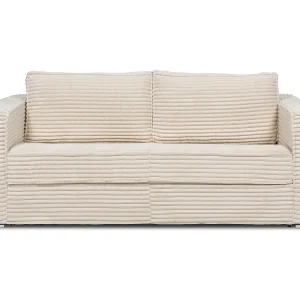 Kanapa 4-osobowa rozkładana typu express z beżowego szeroko prążkowanego sztruksu – Miejsce do spania z szerokimi listewkami 160 cm – Materac 22 cm z pamięcią kształtu – LORETO 3296709 Kanapa 4-osobowa rozkładana typu express z beżowego szeroko prążkowanego sztruksu – Miejsce do spania z szerokimi listewkami 160 cm – Materac 22 cm z pamięcią kształtu – LORETO 3296709