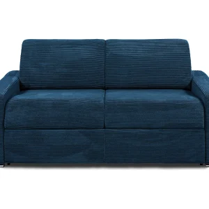 Kanapa 3-osobowa rozkładana typu express z niebieskiego sztruksu – Miejsce do spania 140 cm – Materac 18 cm – CALITO 3294608