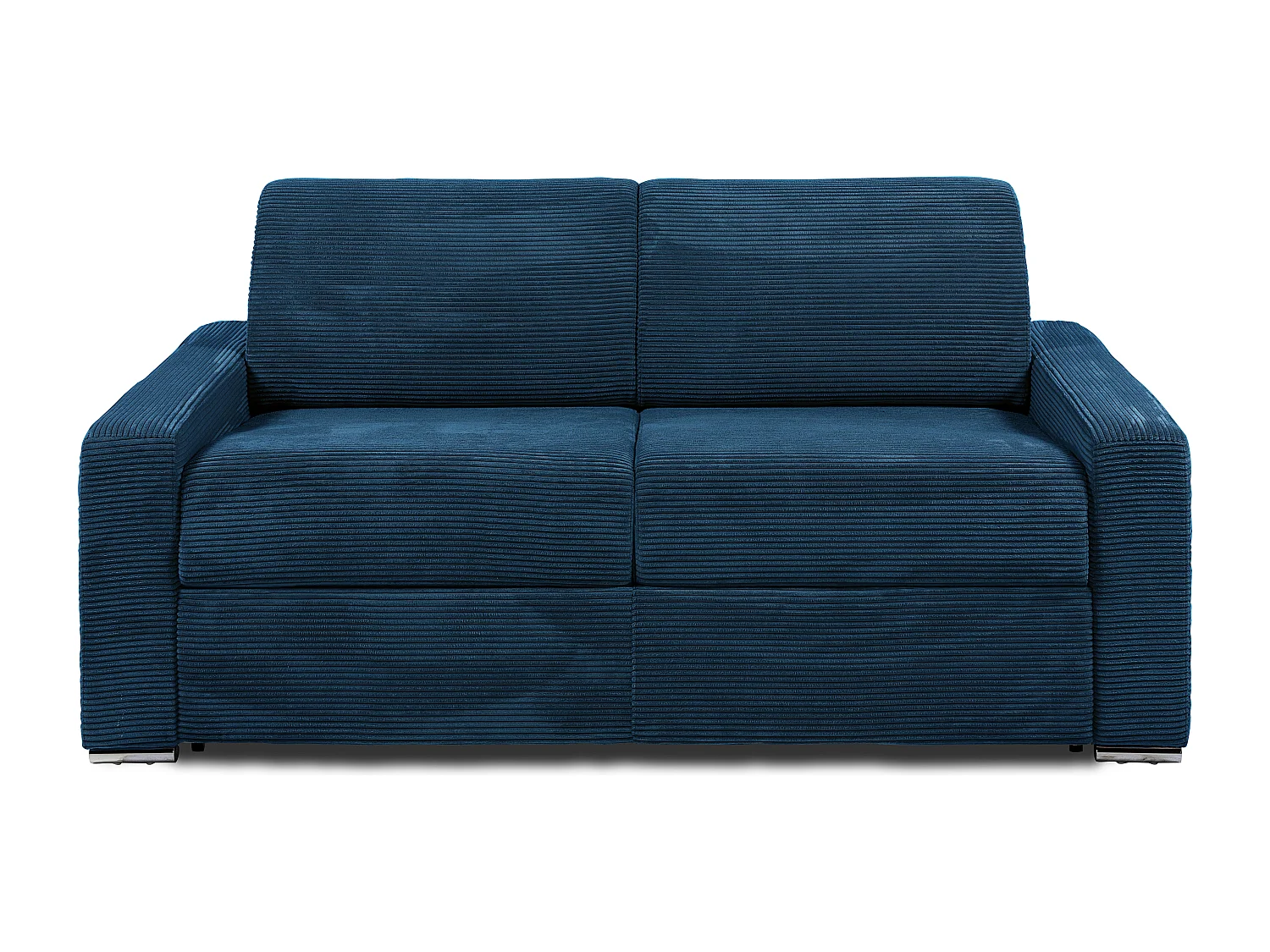 Kanapa 3-osobowa rozkładana typu express z niebieskiego sztruksu - Miejsce do spania z szerokimi listewkami 140 cm - Materac 14 cm - CALITO 3295393 - obrazek 1