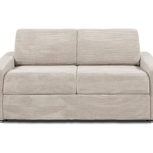 Kanapa 3-osobowa rozkładana typu express z beżowego sztruksu – Miejsce do spania z szerokimi listewkami 140 cm – Materac 18 cm – CALITO 3295397 Kanapa 3-osobowa rozkładana typu express z beżowego sztruksu – Miejsce do spania z szerokimi listewkami 140 cm – Materac 18 cm – CALITO 3295397