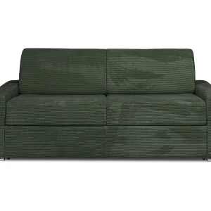 Kanapa 4-osobowa rozkładana typu express z zielonego sztruksu – Miejsce do spania z szerokimi listewkami 160 cm – Materac 18 cm – CALITO 3295412