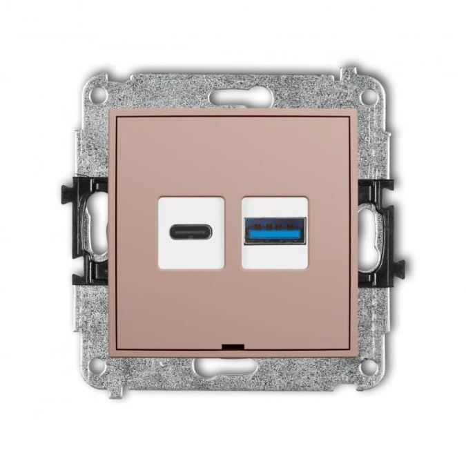 MINI Mechanizm ładowarki USB podwójnej USB C + USB A, 30W max., bez pola opisowego łososiowy 62MCUSBBO‑10