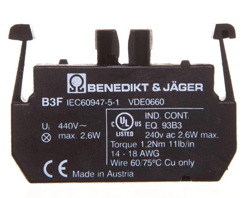 Moduł podświetlany gniazdo BA9S 440V AC/DC bezpośrednie połączenie z żarówką max. 1,9W 1R BE‑B3F‑0000000000 - obrazek 1