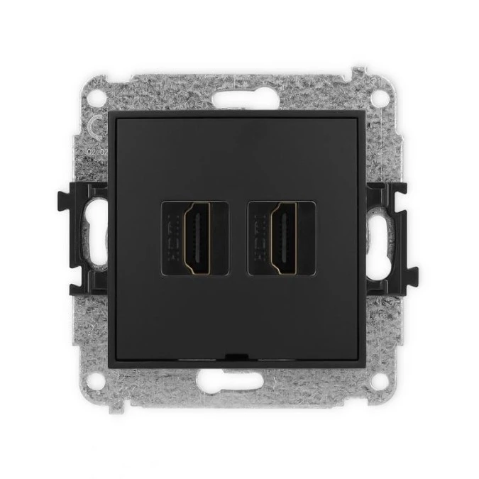 MINI Mechanizm gniazda podwójnego HDMI 2.1, 8K, bez pola opisowego czarny mat 12MHDMIBO‑6 - obrazek 1