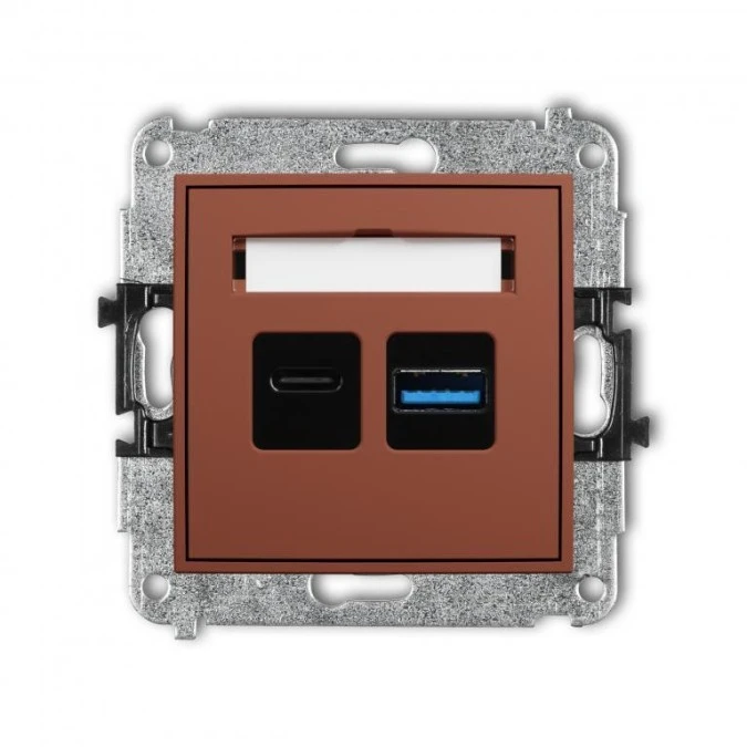 MINI Mechanizm ładowarki USB podwójnej USB C + USB A, 30W max. terakota 63MCUSB‑10 - obrazek 1