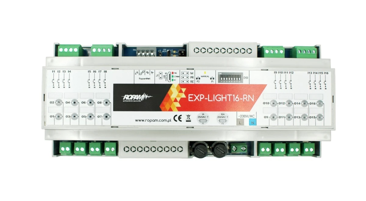 Moduł oświetleniowy, 16 przekaźników bistabilnych 8A/230V, obudowa DIN 12M, EXP‑LIGHT16‑RN - obrazek 1
