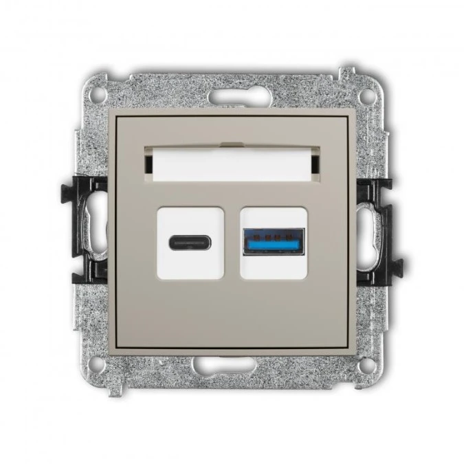 MINI Mechanizm ładowarki USB podwójnej USB C + USB A, 30W max. taupe 60MCUSB‑10 - obrazek 1