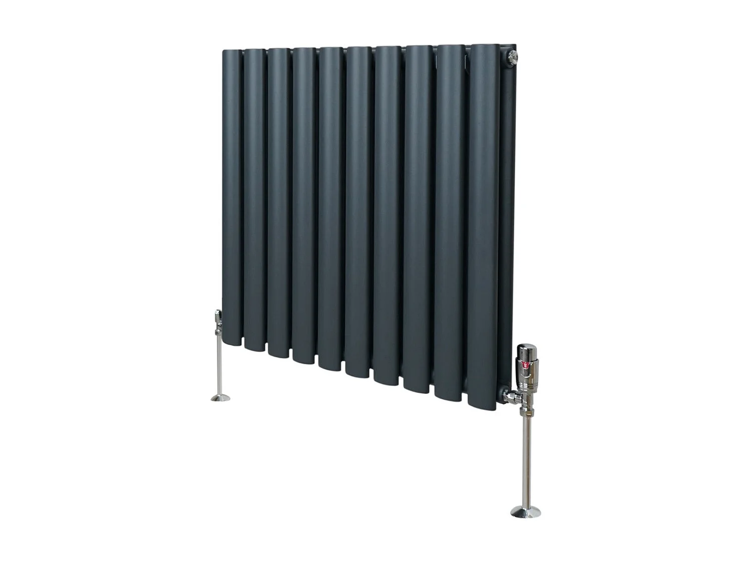 Grzejnik kolumnowy owalny z zaworami – 600 mm x 600 mm – antracytowo-szary 3485947 - obrazek 1