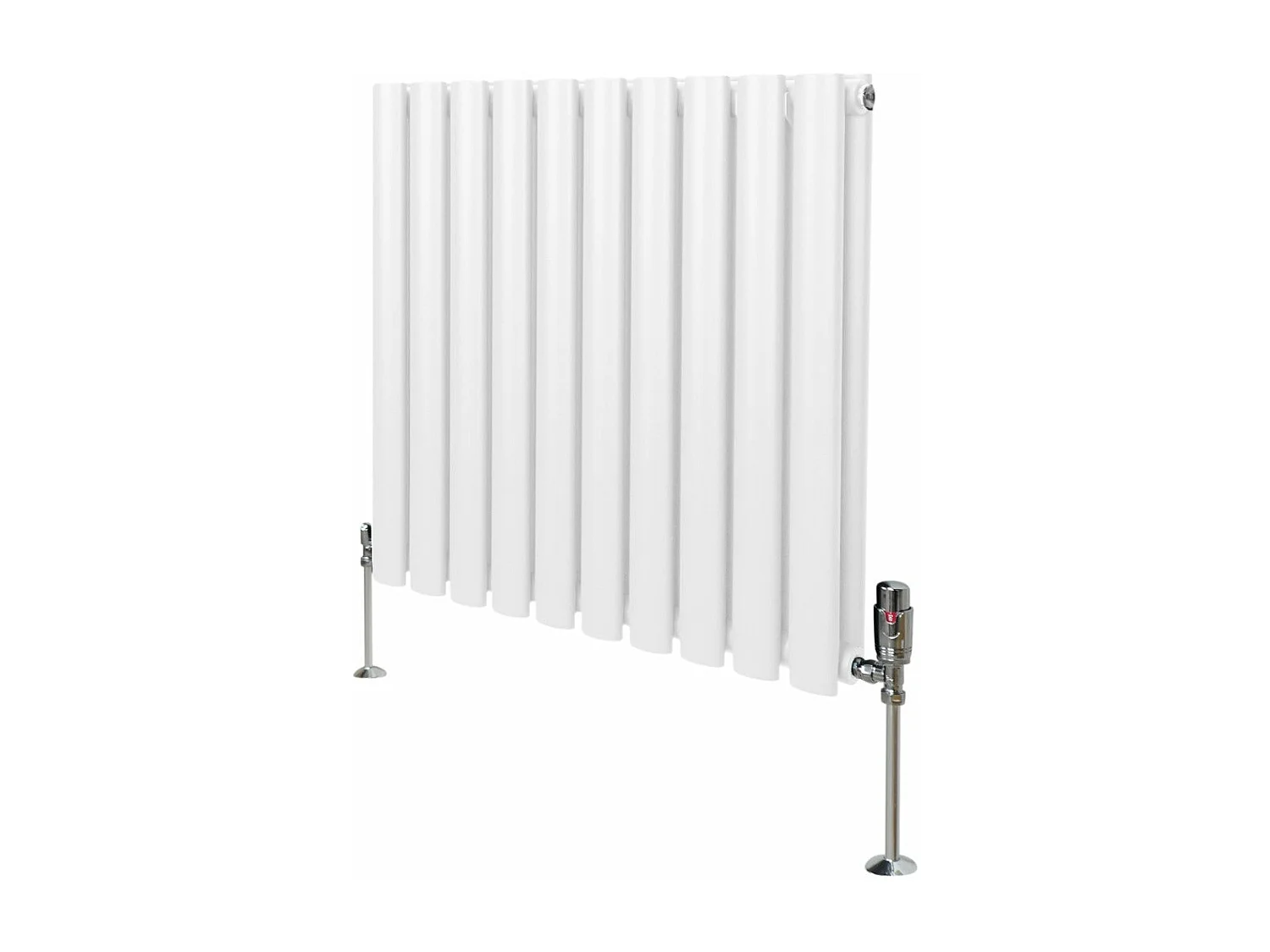 Grzejnik kolumnowy owalny i zawory - 600 mm x 600 mm - biały 3485962 - obrazek 1