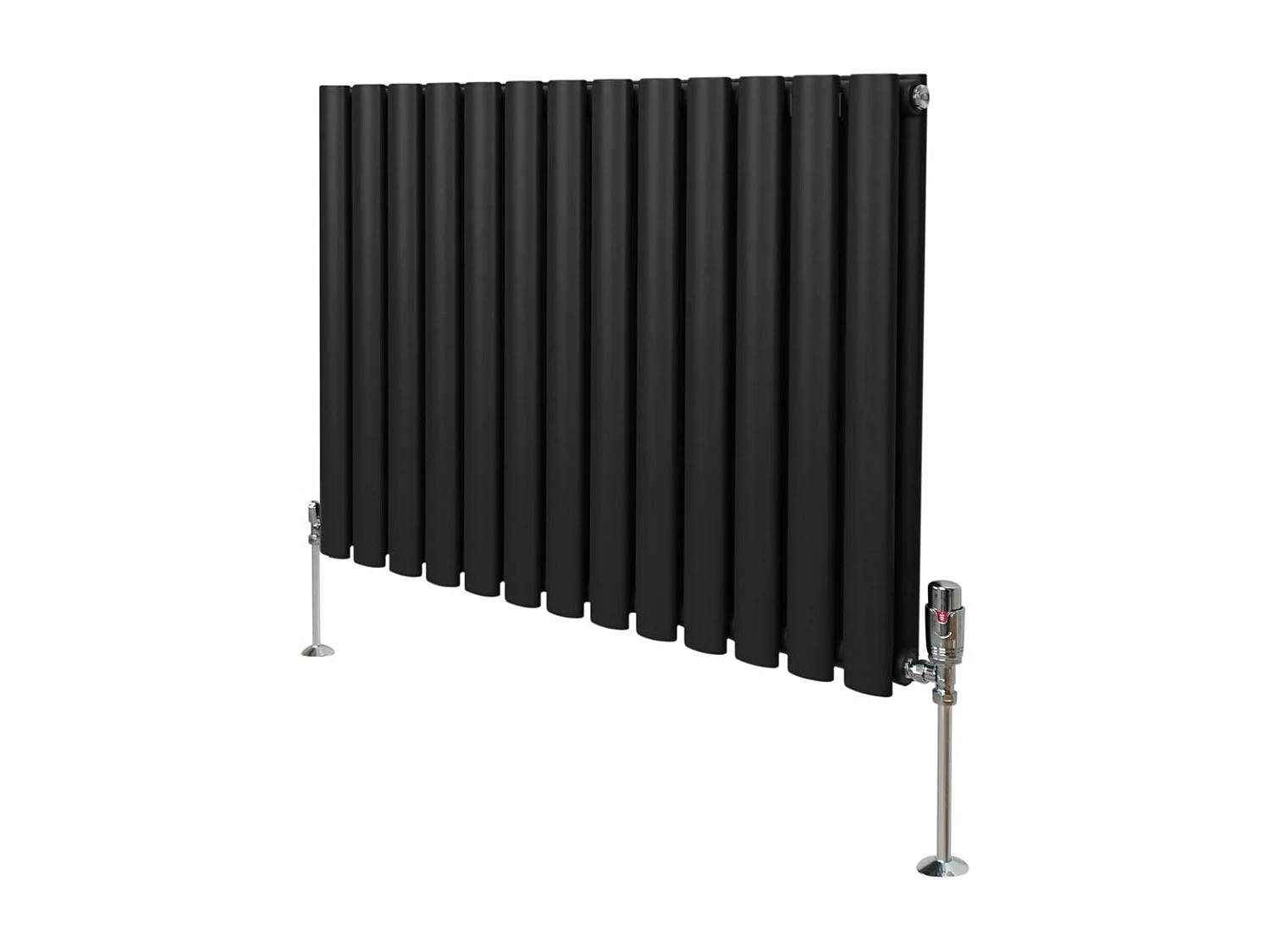 Grzejnik kolumnowy owalny i zawory - 600 mm x 780 mm - czarny 3486021 - obrazek 1