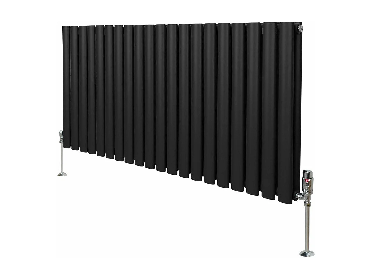 Grzejnik kolumnowy owalny i zawory - 600 mm x 1200 mm - czarny 3486068 - obrazek 1