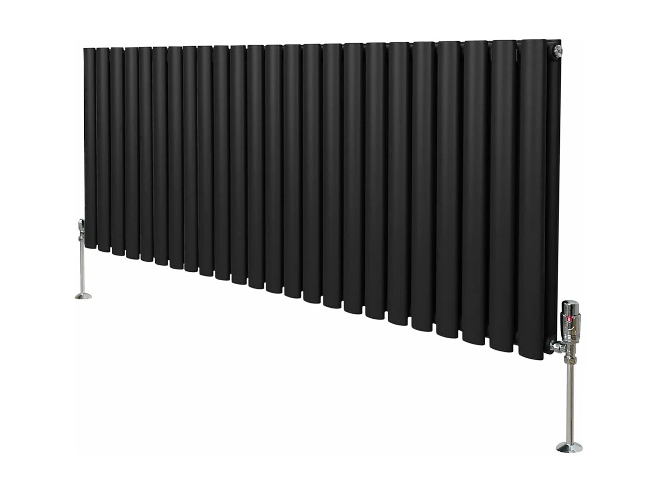 Grzejnik kolumnowy owalny i zawory - 600 mm x 1440 mm - czarny 3486100 - obrazek 1