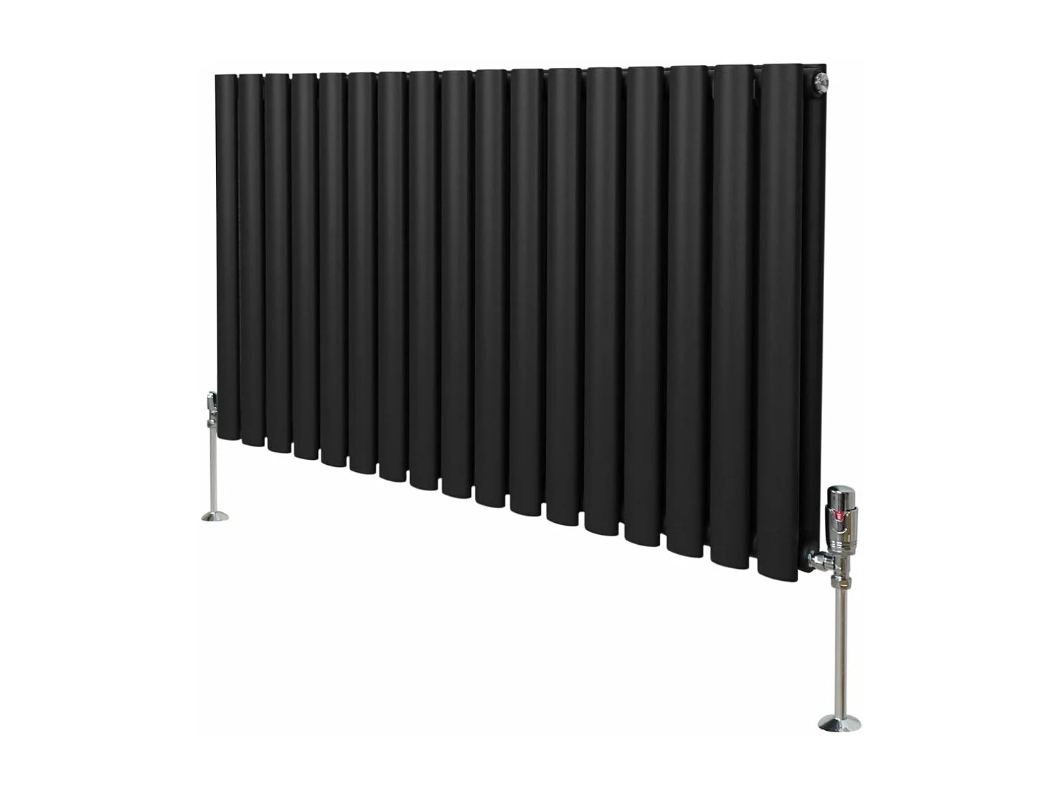 Grzejnik kolumnowy owalny i zawory - 600 mm x 1020 mm - czarny 3486131 - obrazek 1