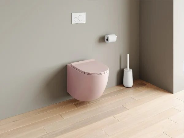 Miska WC podwieszana z różowej matowej ceramiki bez kołnierza – JAVOINE 3189475 Miska WC podwieszana z różowej matowej ceramiki bez kołnierza – JAVOINE 3189475