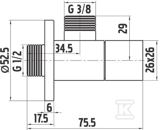 Zawór kątowy Quadro podłączeniowy G1 / 2x3 / 8, chrom Z293 - obrazek 2