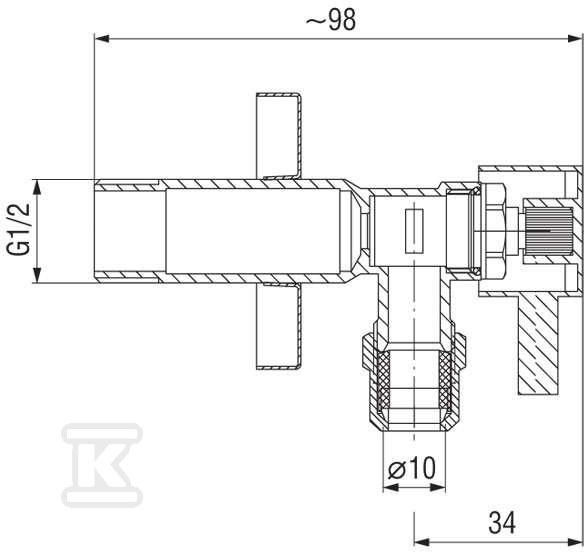 Zawór kątowy z głowicą ceramiczną 1/2"x1/2", uchwyt metalowy Z1212C - obrazek 2