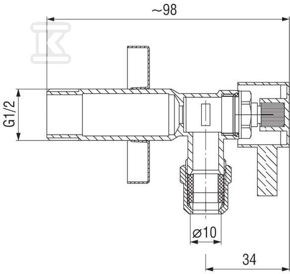 Zawór kątowy z głowicą ceramiczną 1/2"x3/4", uchwyt metalowy Z1234C - obrazek 2