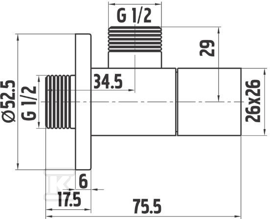 Zawór kątowy Quadro podłączeniowy G1 / 2x1 / 2, chrom Z294 - obrazek 2