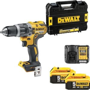 DEWALT Wiertarko-wkrętarka udarowa 18V XR w zestawie z dwoma akumulatorami 5.0 Ah DCD796P2 DEWALT Wiertarko-wkrętarka udarowa 18V XR w zestawie z dwoma akumulatorami 5.0 Ah DCD796P2