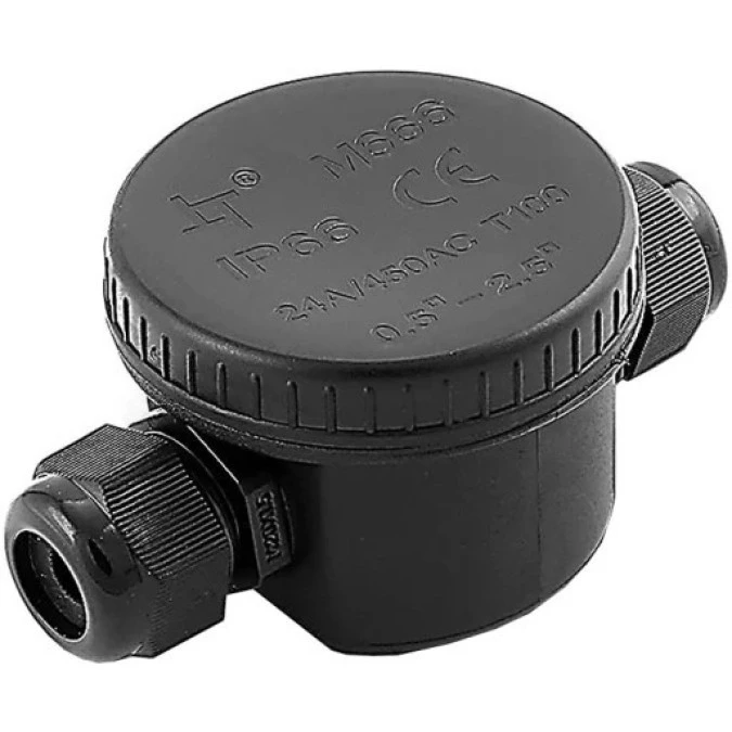 Mufa kablowa z dławikami na kable do 3x2,5mm2 hermetyczna IP66 UV prosta okrągła czarna V‑TAC - obrazek 1