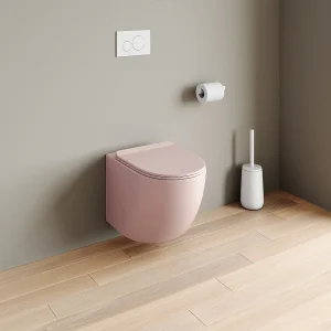 Zestaw miska WC podwieszana różowa matowa ze stelażem i przyciskiem do spłuczki – JAVOINE 3463184 Zestaw miska WC podwieszana różowa matowa ze stelażem i przyciskiem do spłuczki – JAVOINE 3463184