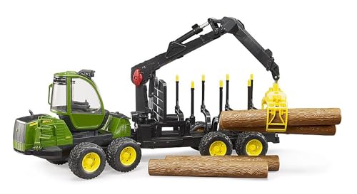 Bruder John Deere 1210E 02133 - Ciągnik z 4 kłodami drewna i chwytakiem - obrazek 1
