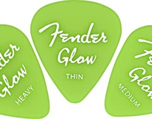 Fender® »GLOW IN THE DARK 351 PICK MIX« plektrony gitarowe 12 sztuk/miks Thin/Medium/Heavy