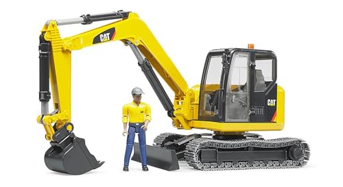 bruder 02466 Minikoparka Cat z robotnikiem budowlanym, plac budowy, pojazd budowlany, zabawka - obrazek 1
