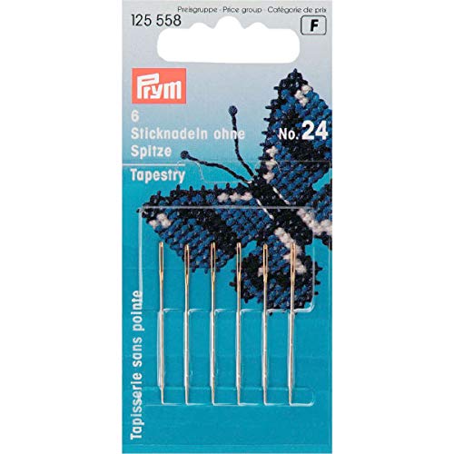 Prym 125558 Igly Do Haftu Nr 24 Z Gobelin Tepym Punktem 6 Czesciowy Zestaw, Rozmiar 0,80 mm x 37 mm, Zloto/Srebro