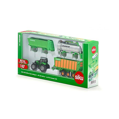 siku 1848, DEUTZ FAHR Tractor with Joskin Trailer Set, 1:87, Metal/Plastic, Green, 5 pieces - obrazek 1