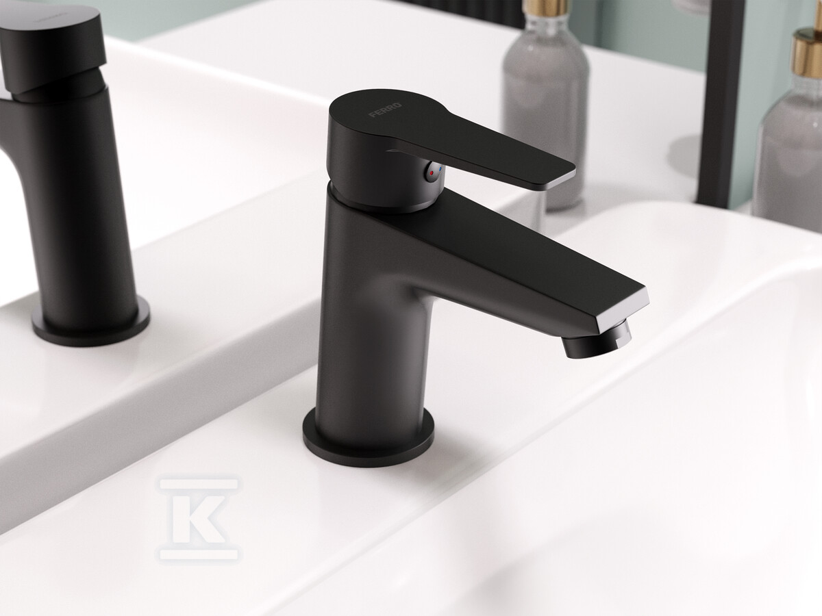 Bateria umywalkowa RITTO stojąca, korek z tworzywa click-clack, czarny BTR2BL - obrazek 2