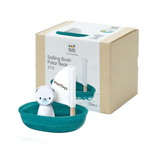 Plan Toys PLTO 5712 Łódź żeglarska z niedźwiedziem, mini figurki