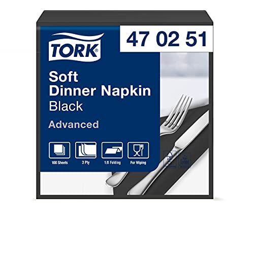 Tork 470251 miękkie serwetki obiadowe czarne składane 1/8 / 3 warstwowe papierowe/idealny rozmiar na kolację/zaawansowana jakość 12 x 100 (1200) wstępnie złożonych serwetek 39 cm - obrazek 1