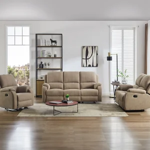 Kanapa 3-osobowa i 2-osobowa z funkcją relax z mikrofibry taupe – BRODY 3253996