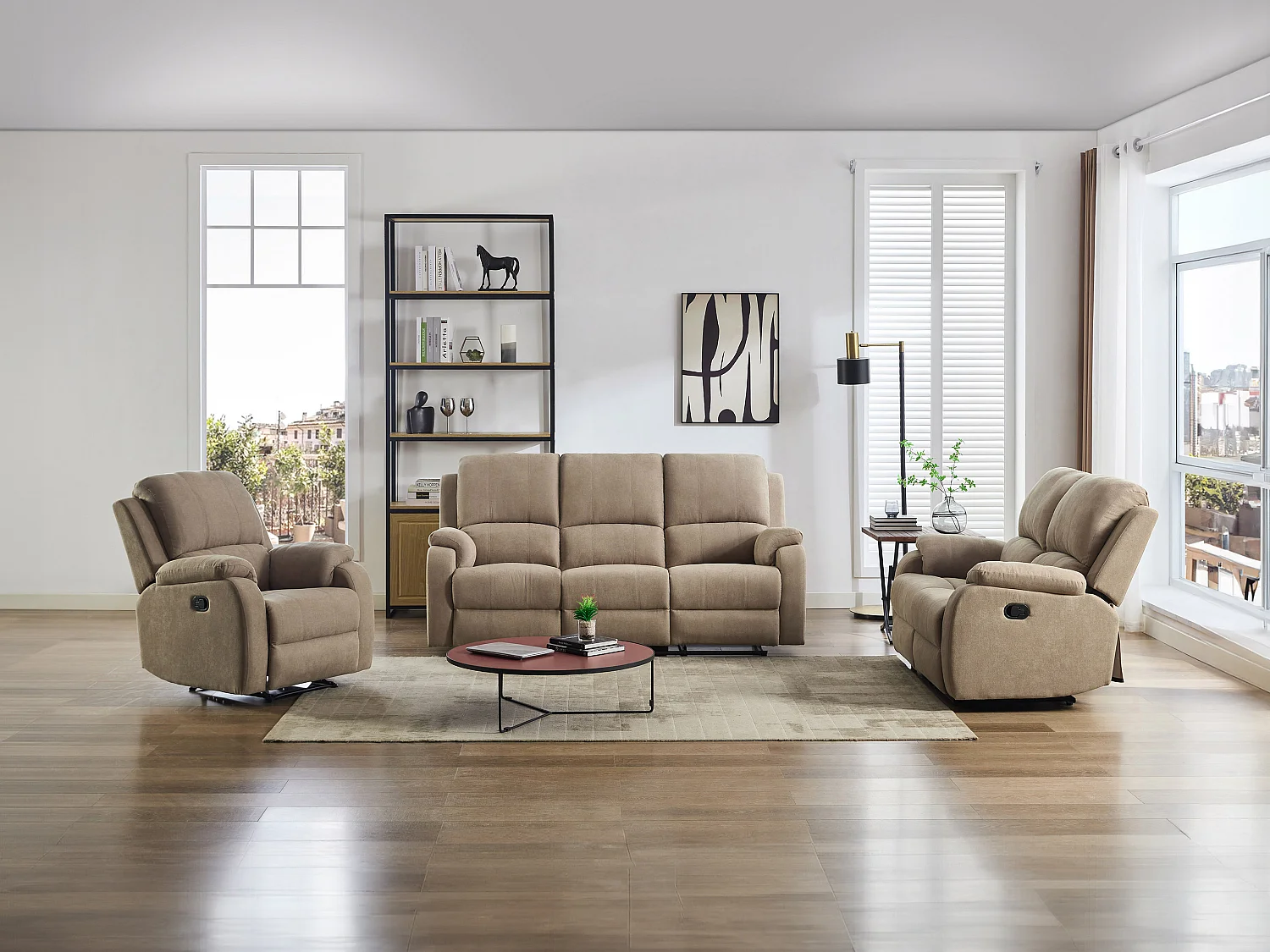 Kanapa 3-osobowa i 2-osobowa z funkcją relax z mikrofibry taupe - BRODY 3253996 - obrazek 1