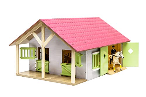 Kids Globe Gospodarstwo konne Farming różowa stajnia dla koni w rozmiarze 1:24 z 2 pudełkami, zabawka, podwórko koni, praktycznym składanym dachem, do wszystkich powszechnie stosowanych figurek