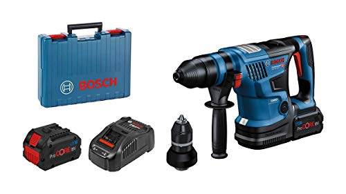 Bosch Professional Akumulatorowy młot udarowo obrotowy BITURBO GBH 18V 34 CF (uchwyt wymienny SDS plus, 5,8 J, moduł Bluetooth, 2 akumulatory ProCORE18V 5.5Ah, ładowarka GAL 1880 CV, walizka)